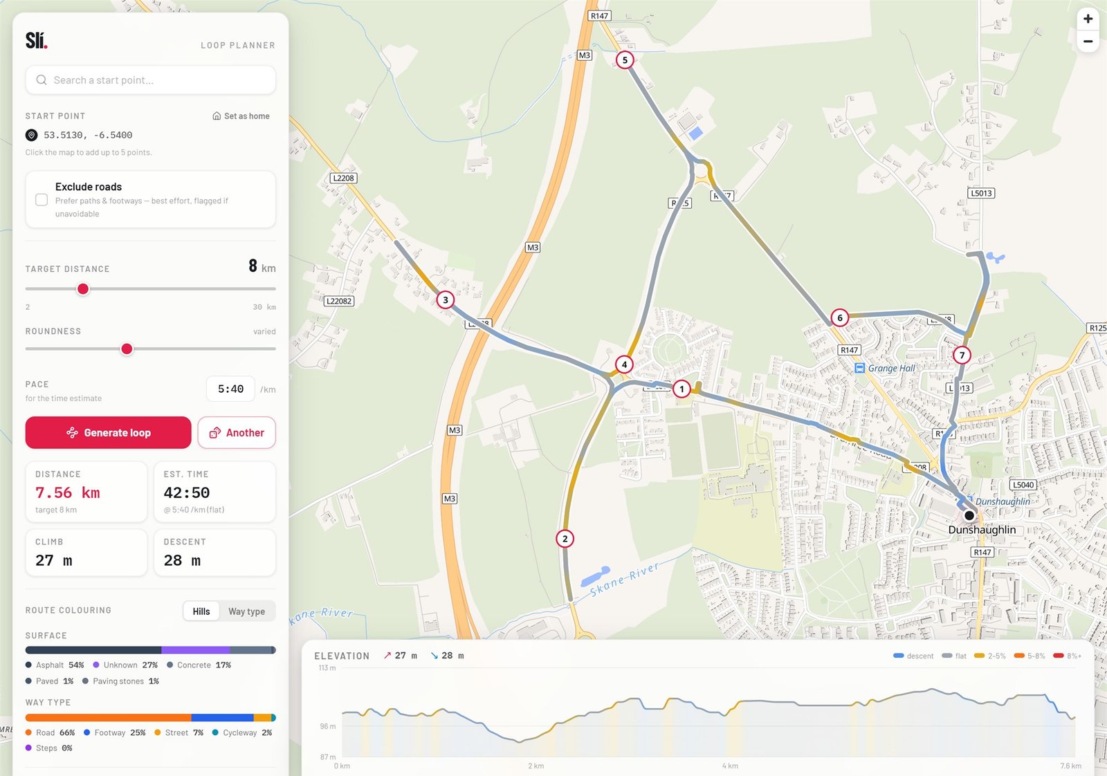 Slí running route planner